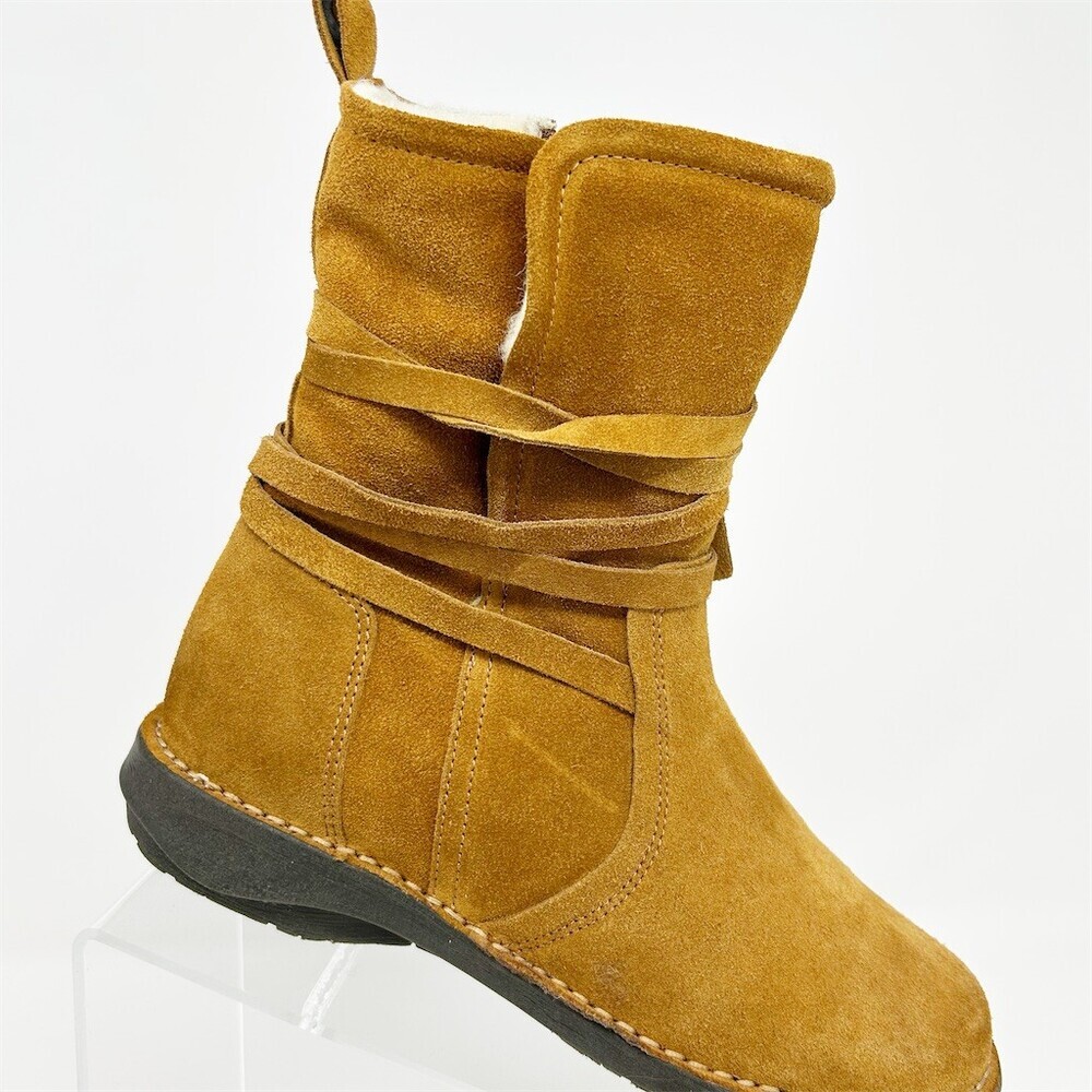 Miz Mooz Prance Ankle Booties Brown Round Toe Wool Lined Side Zip Size 37
